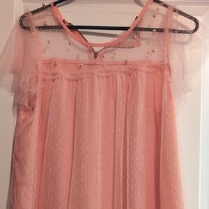 Pink Sheer Dress with Pearl Accents